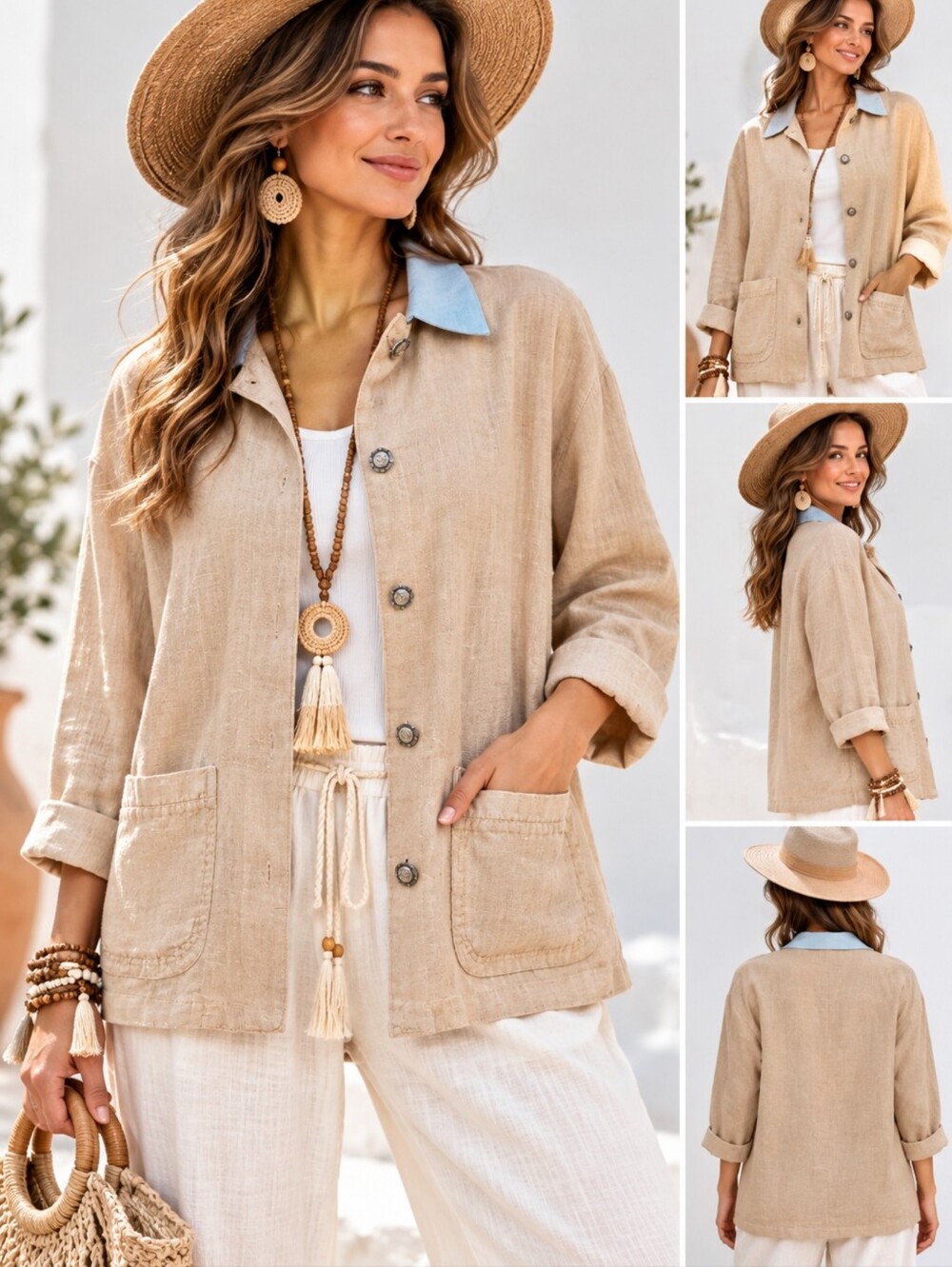 Nu Construction Size L Women’s Shirt Jacket 100% Linen Beige NEW #C